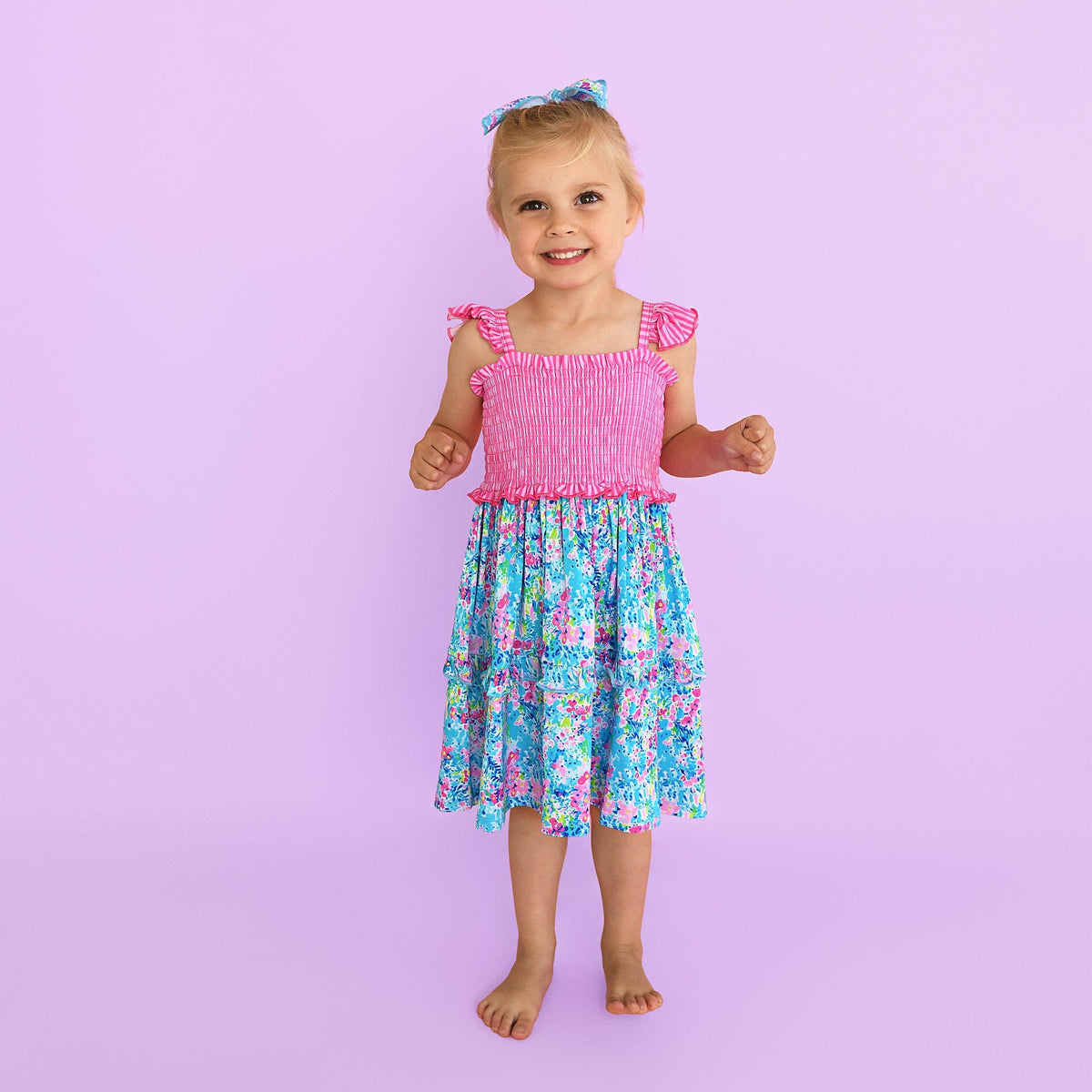 Ella SMOCKED DRESS Bamboo Floral Kids Outfit