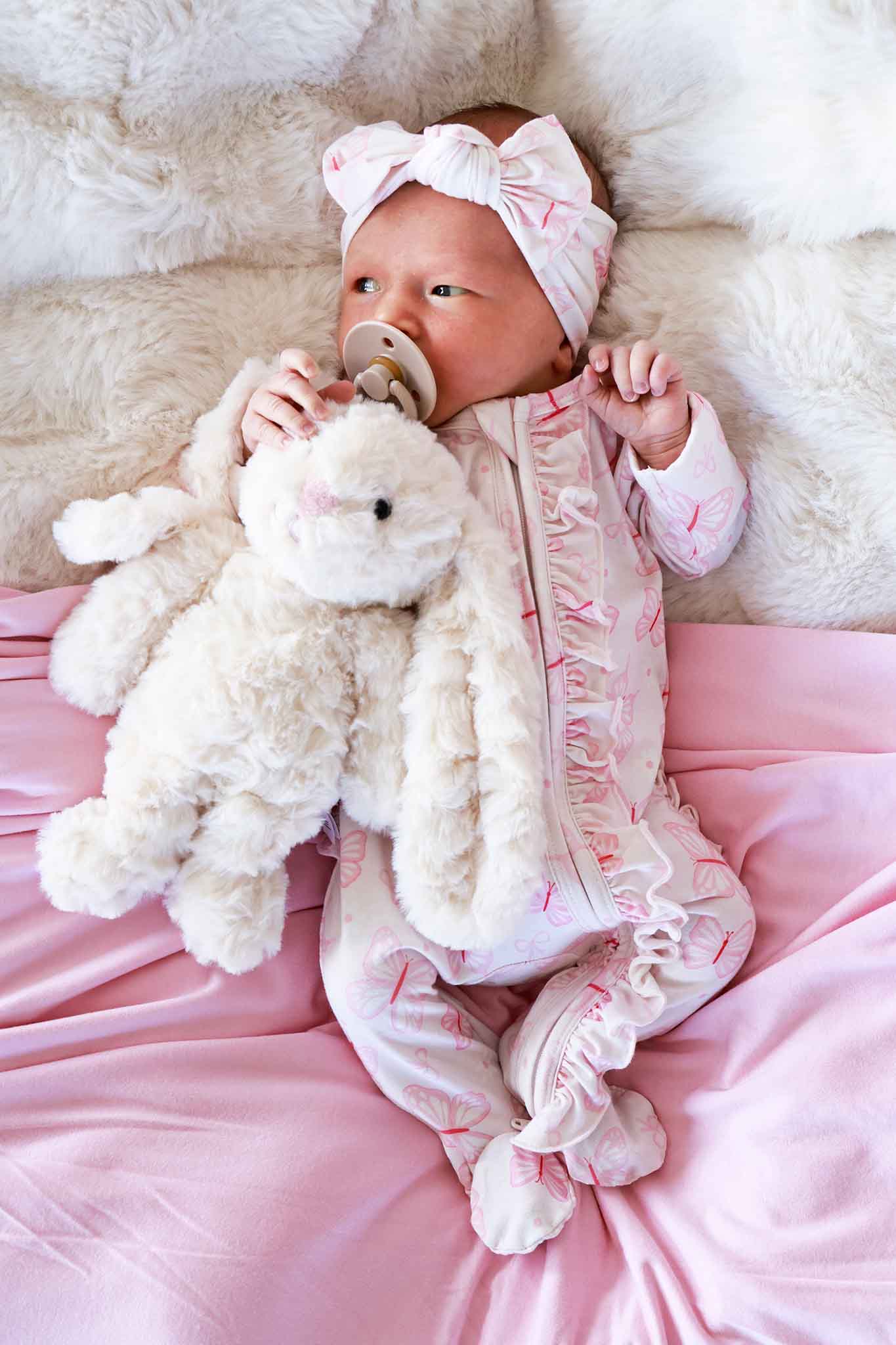 Ruffle Zipper Footie | Blooming Butterflies