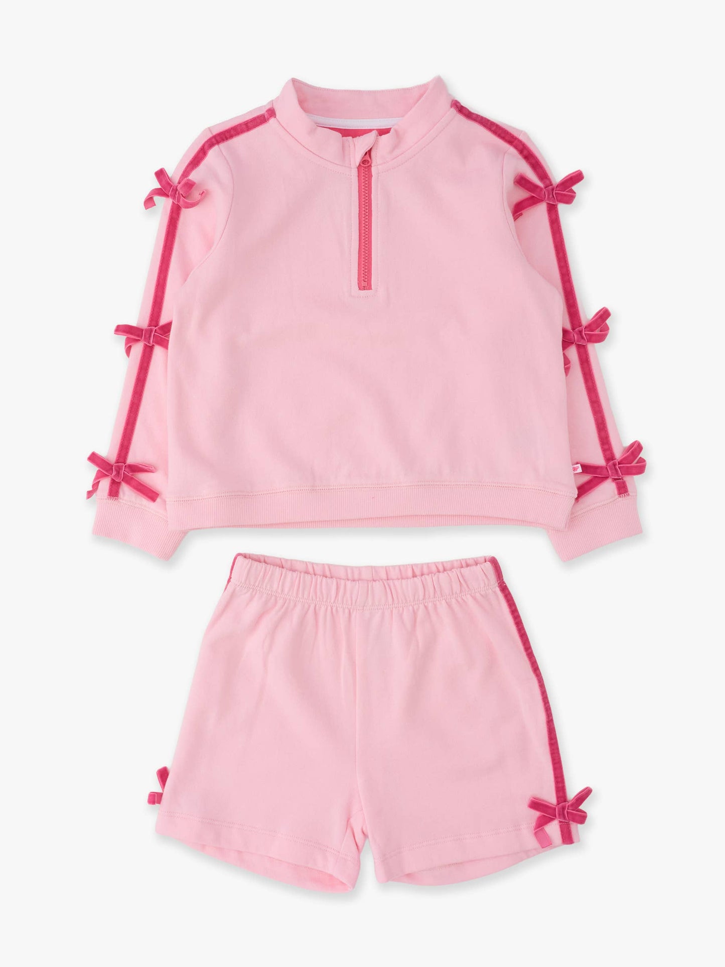 Girls Pink Fleece Bow Quarter Zip & Shorts Set