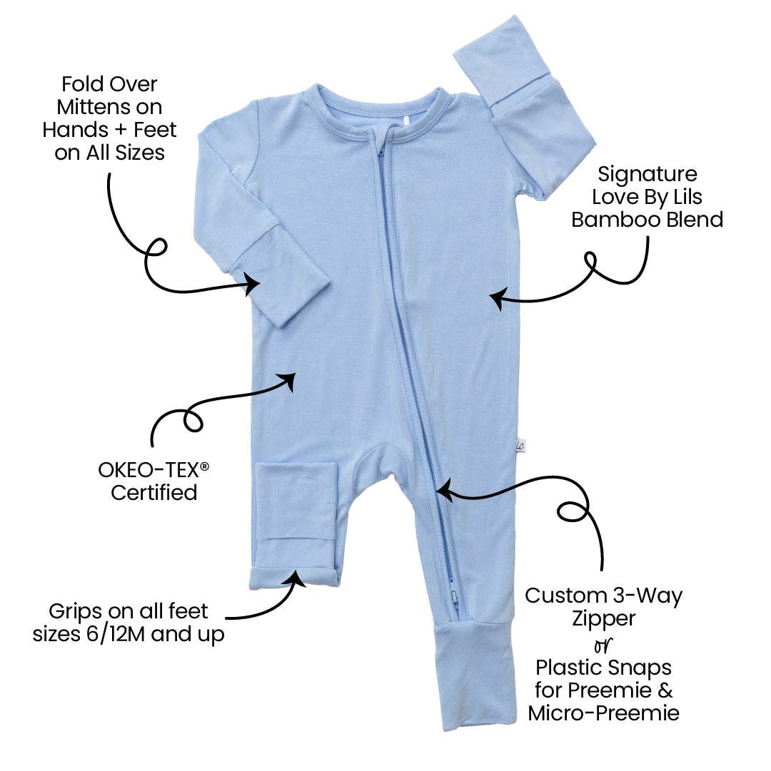 Lillian Trisomy 18 Blue Bamboo Triple-Zip Convertible Footie
