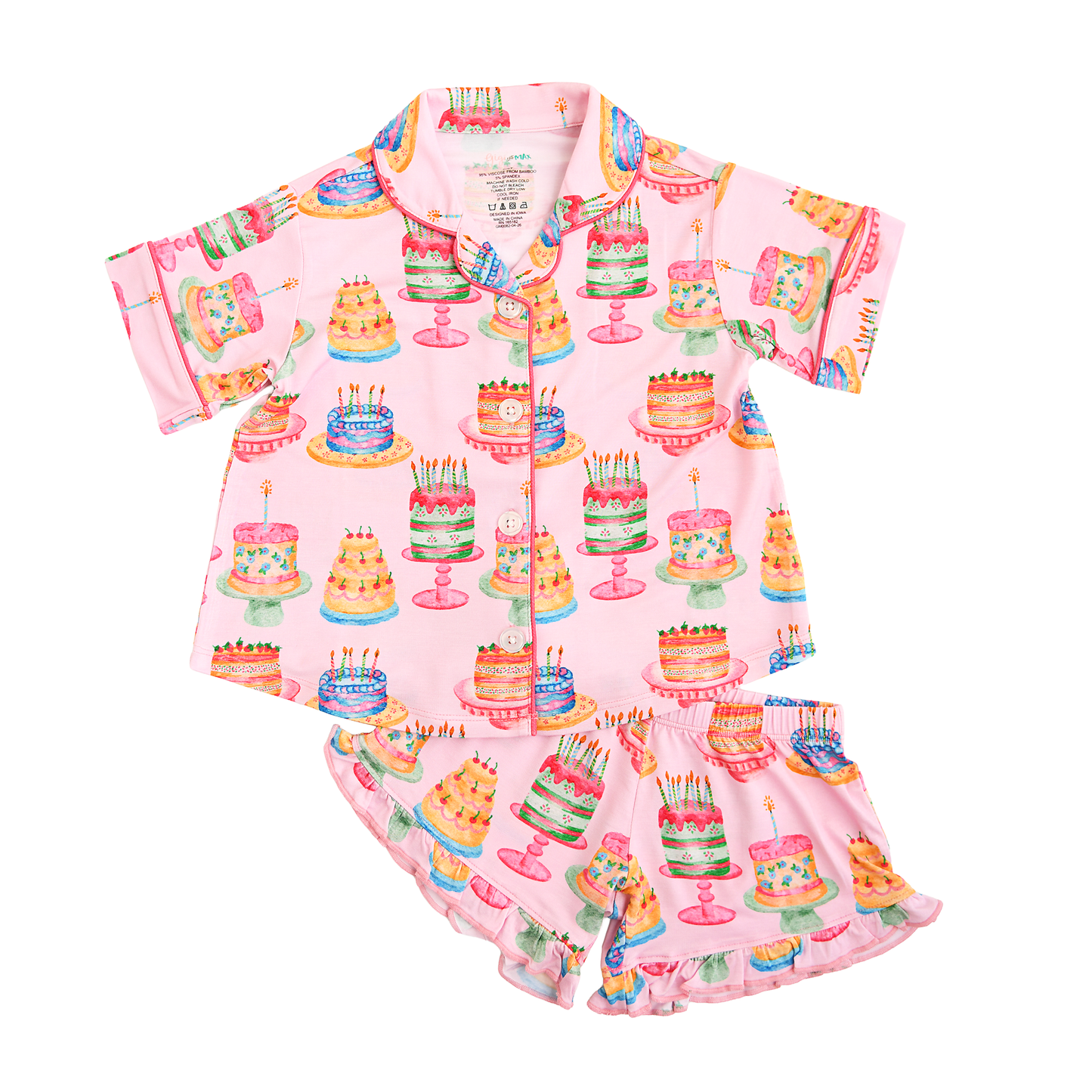 Birthday RUFFLE LOUNGE SHORT SET Bamboo Cake Print Outfit