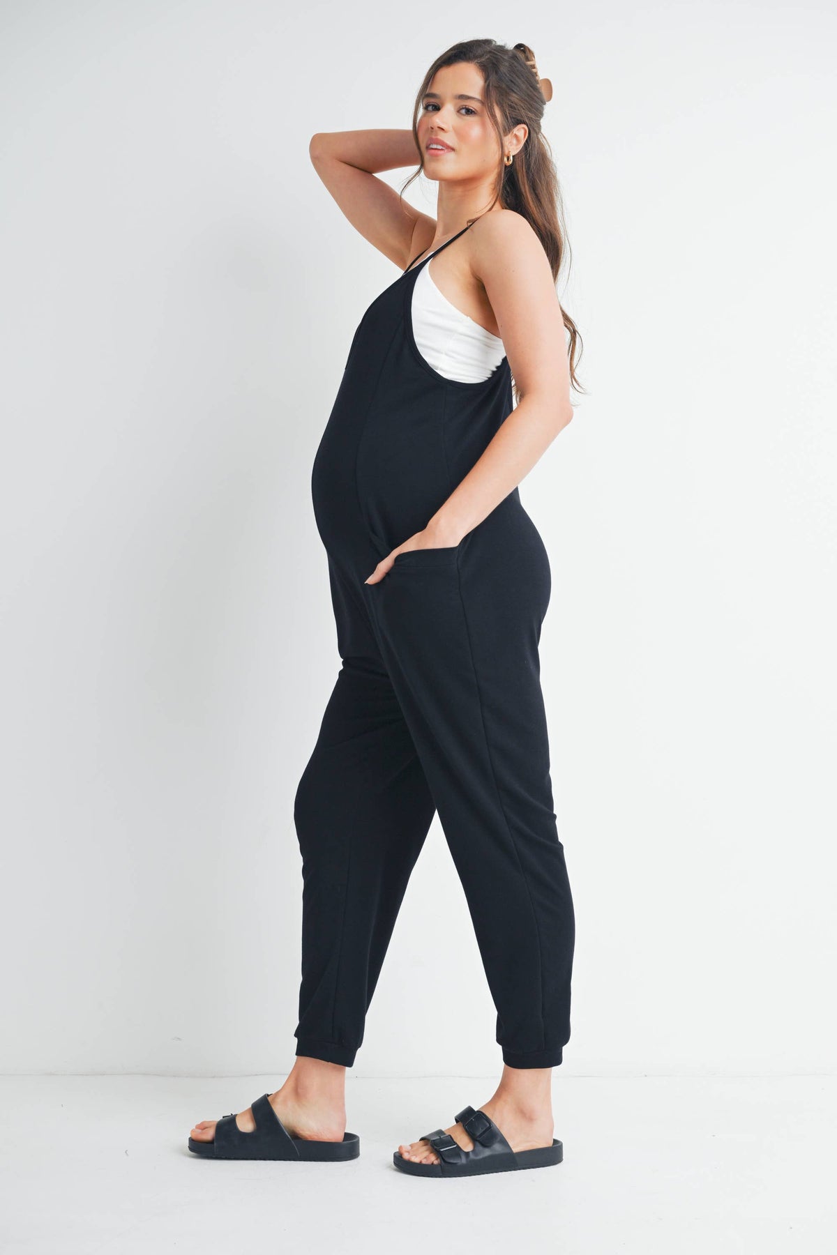 V-Neck Sleeveless Maternity Jogger Jumpsuit
