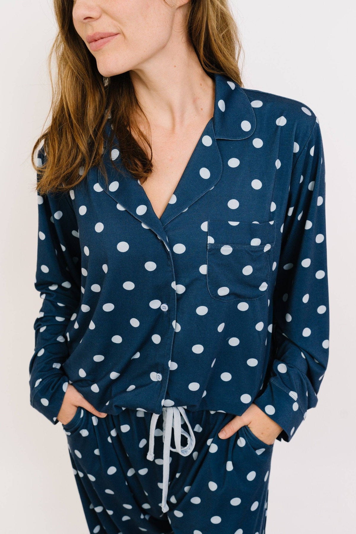 Navy Polkadot Women's Bamboo Pajama Set