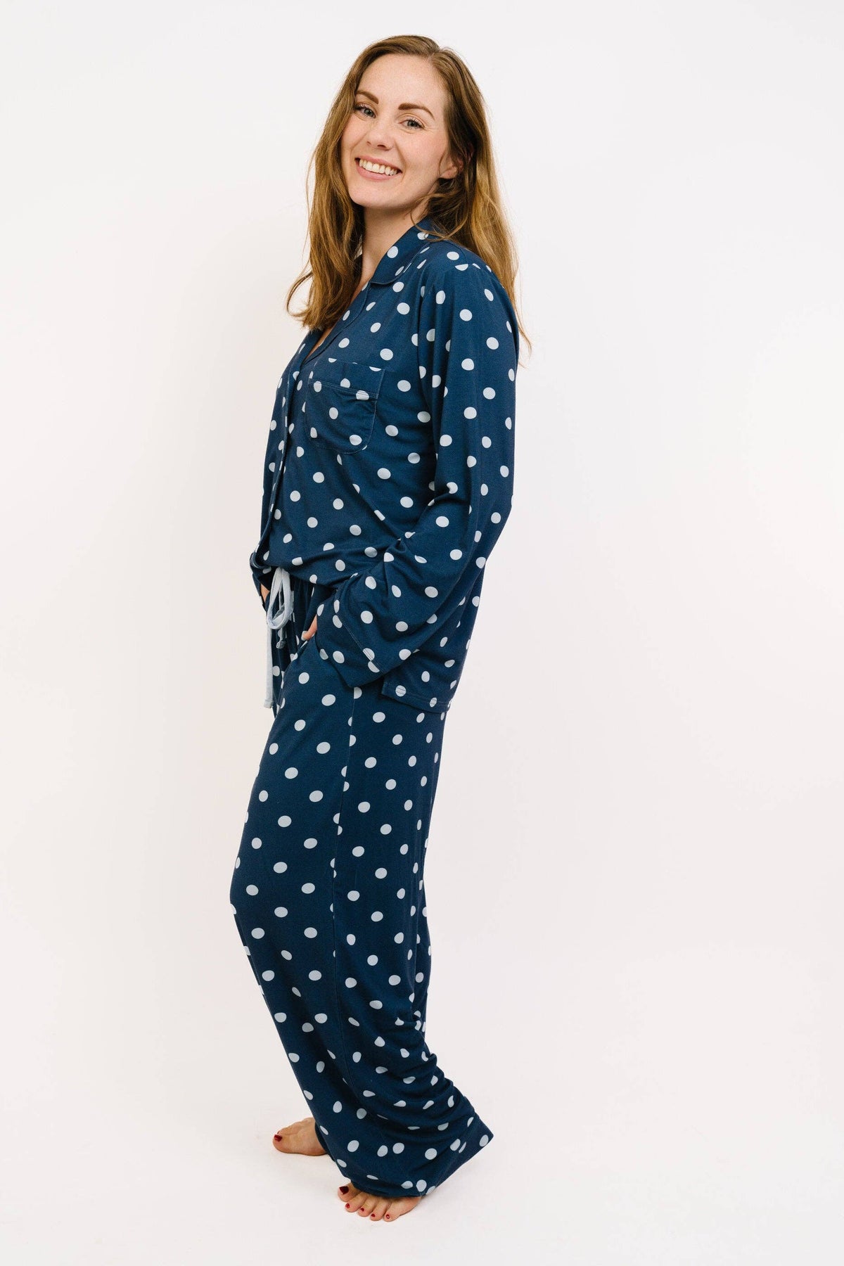Navy Polkadot Women's Bamboo Pajama Set