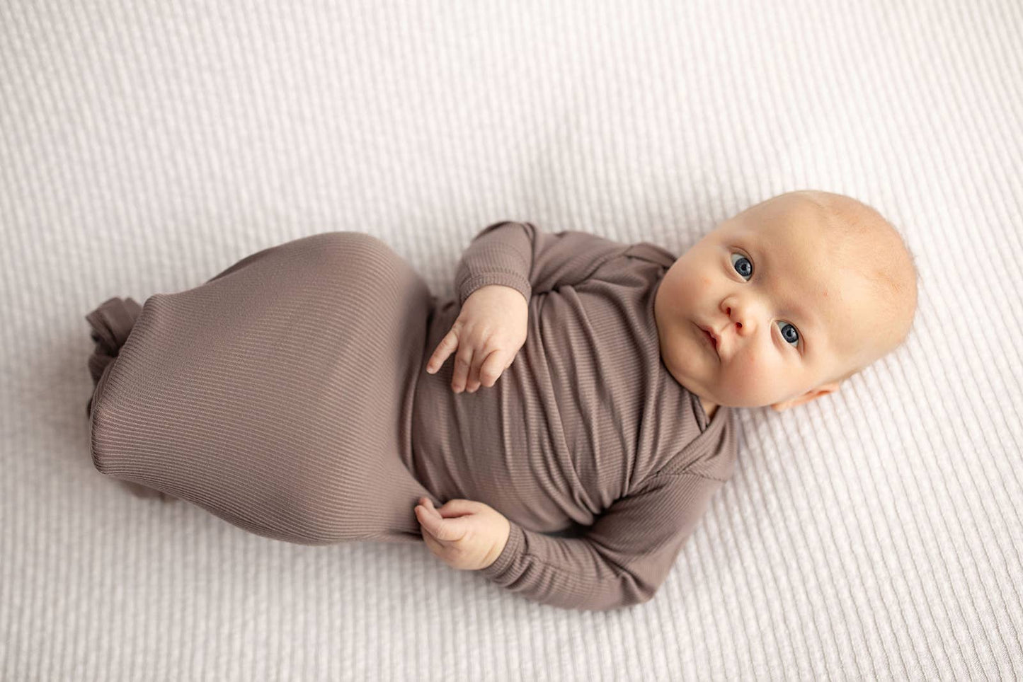 Cocoa Brown Ribbed Knotted Newborn Baby Gown sleepwear