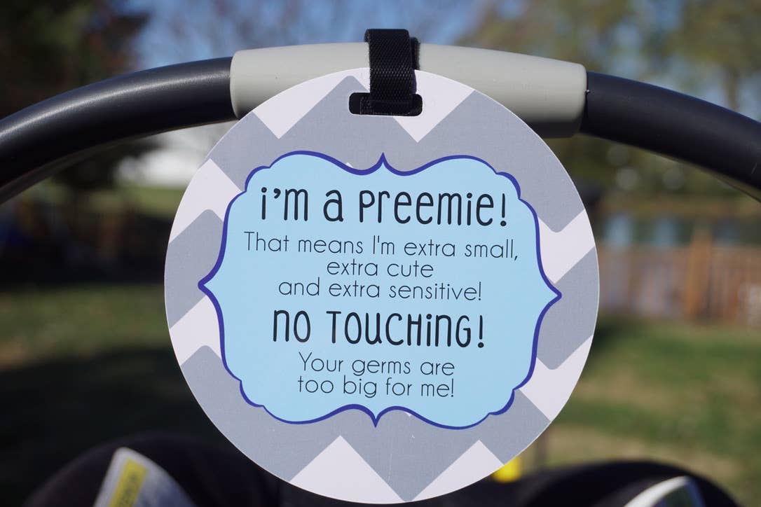 Blue Preemie No Touching and Stroller Tag