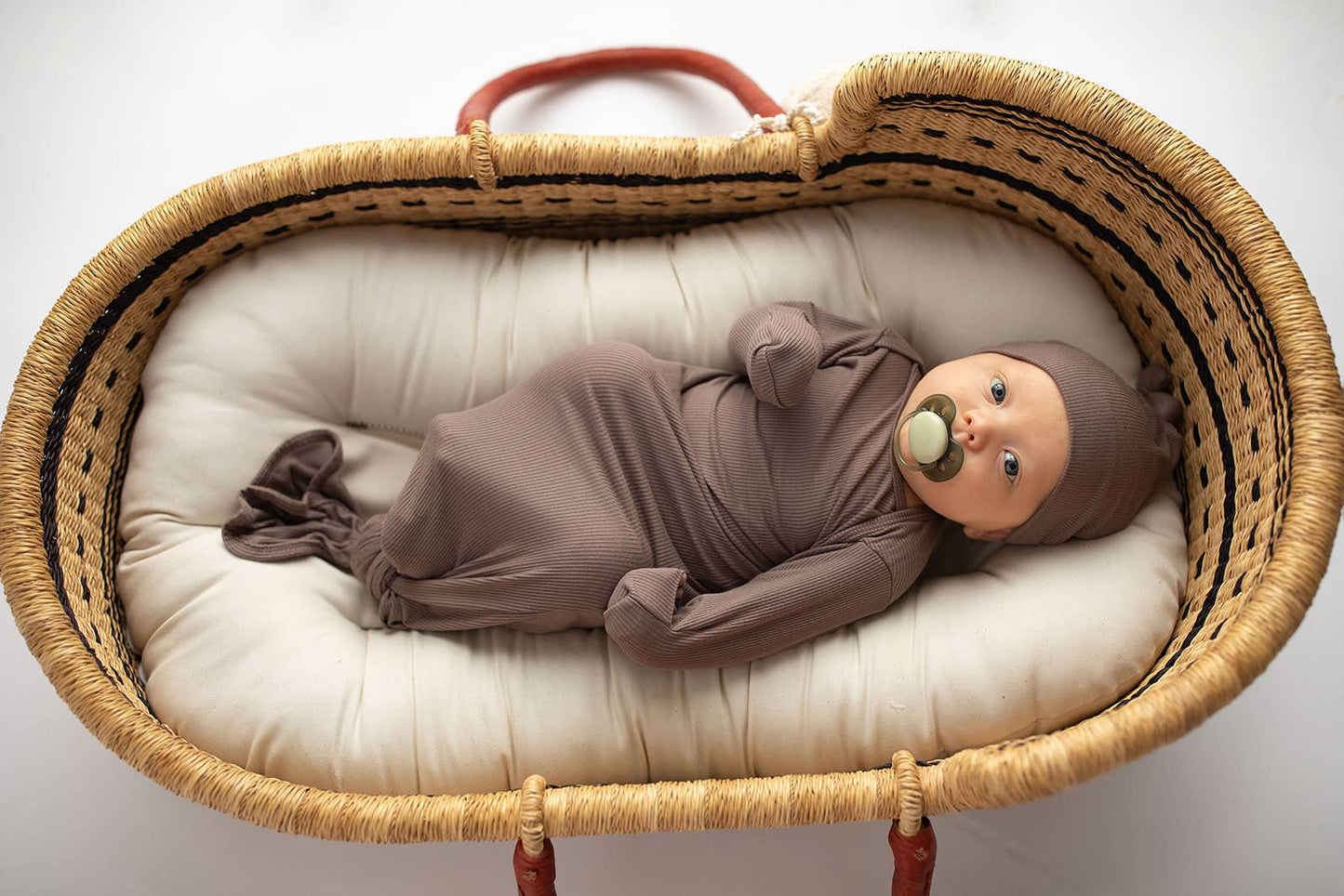 Cocoa Brown Ribbed Knotted Newborn Baby Gown sleepwear