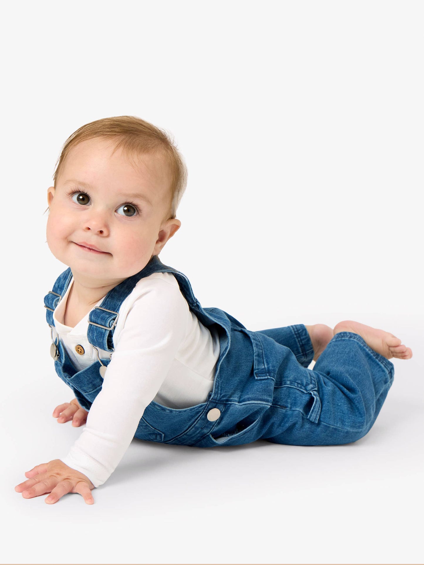 Boys Medium Wash Stretch Denim Overalls