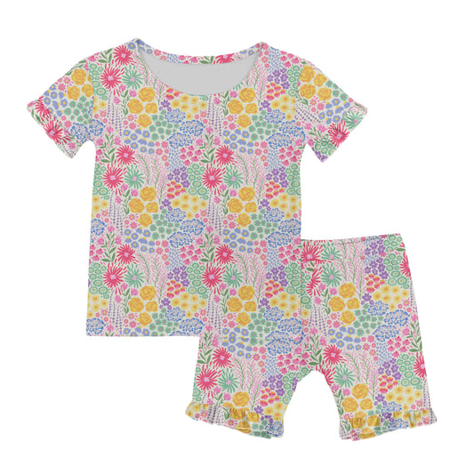 SS 2pc PJs with Ruffles - Flower Fields