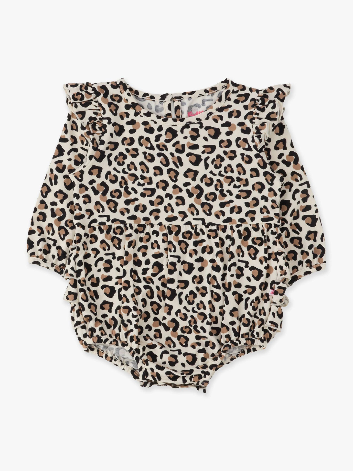 Baby Girls Classic Leopard Knit Long Sleeve Flutter Bubble Romper