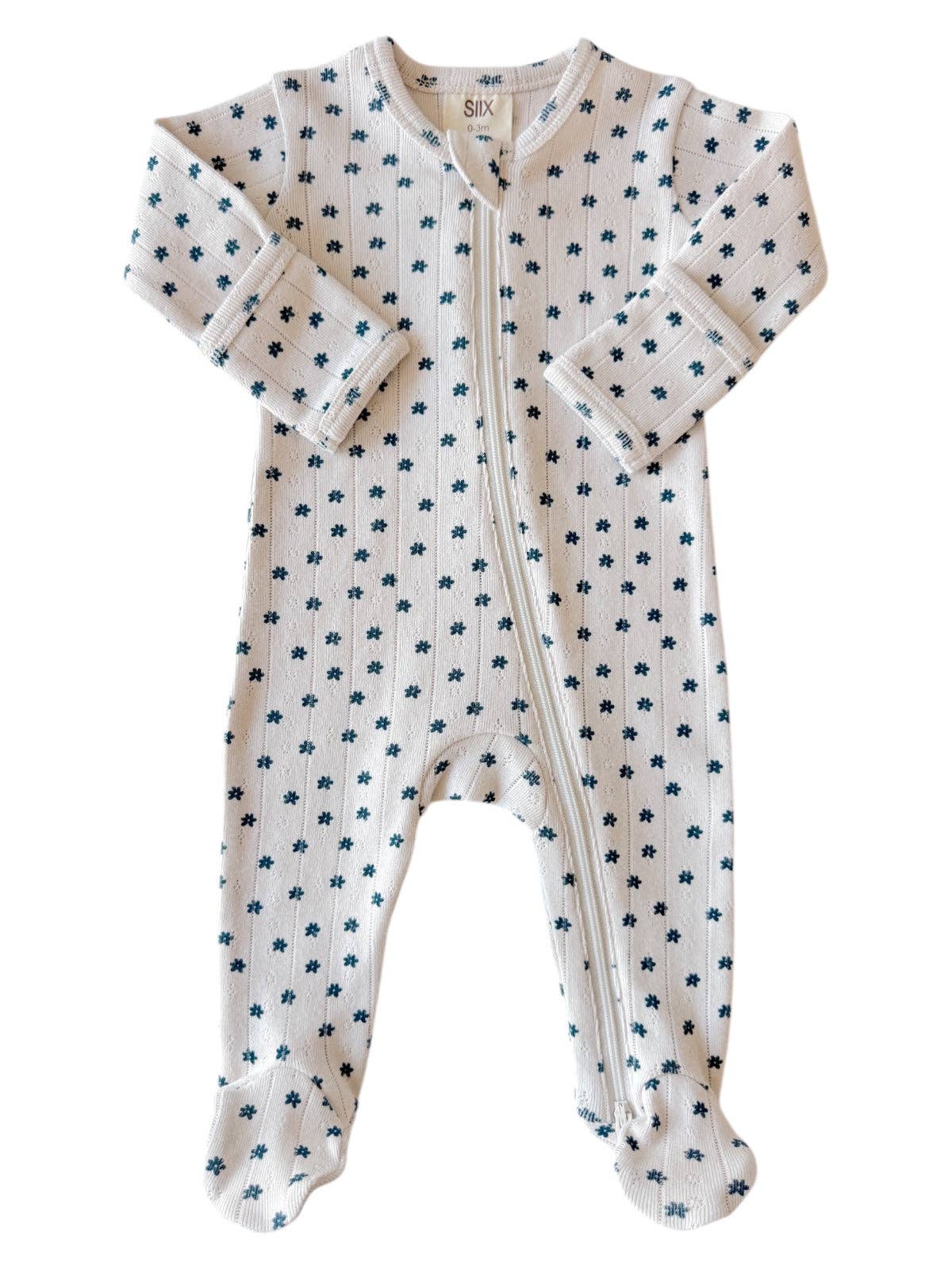 Blue Flower / Organic Pointelle 2-Way Zip Footie