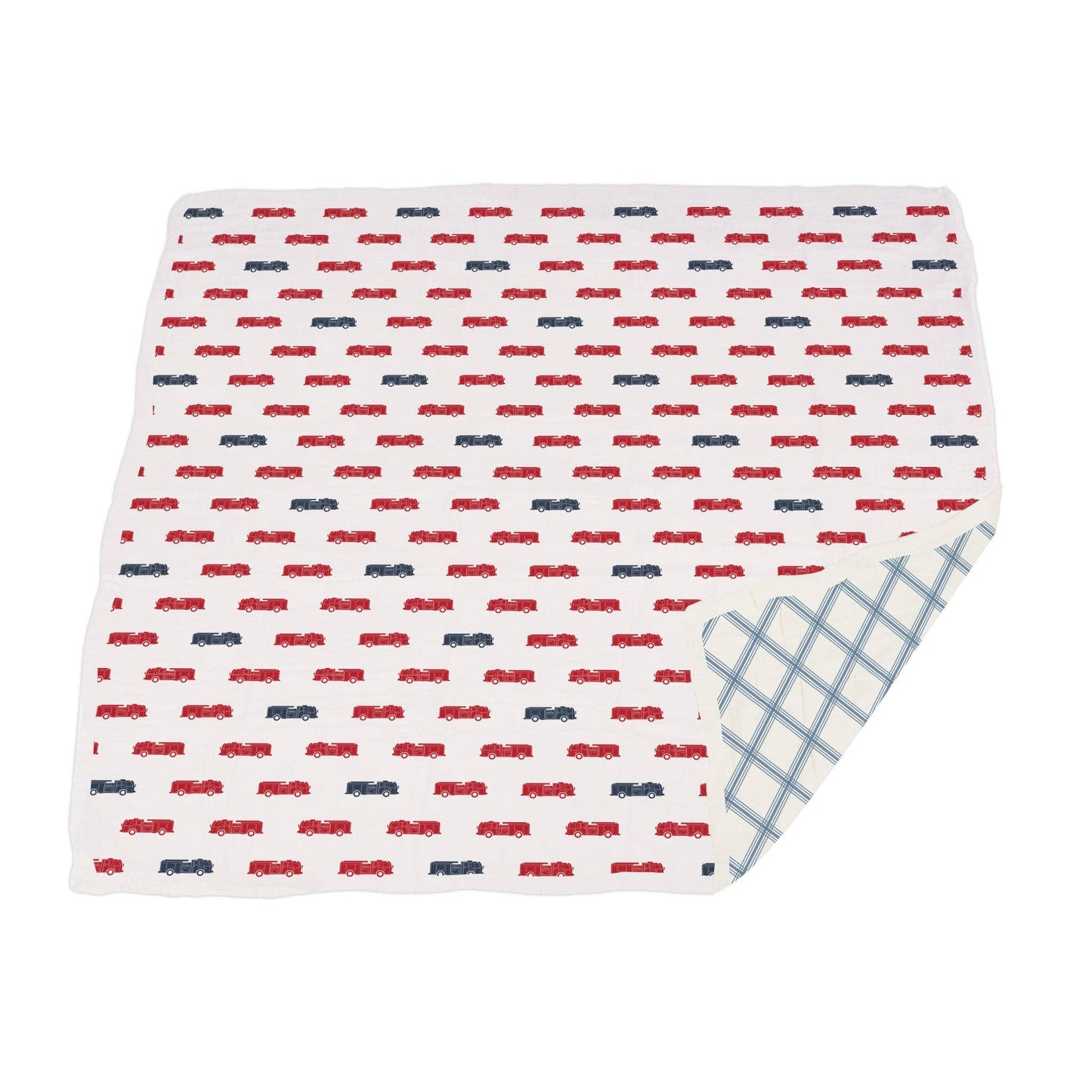 Blue and Red Fire Trucks and Buffalo Check Plaid Newcastle B
