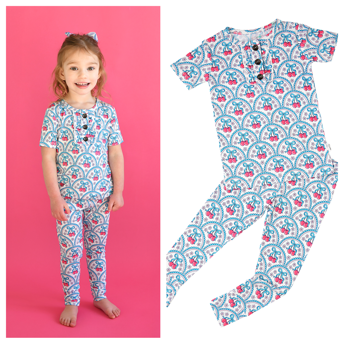 Cherry RUFFLE TWO PIECE Bamboo Cherry Lounge Set for Girls