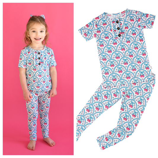 Cherry RUFFLE TWO PIECE Bamboo Cherry Lounge Set for Girls