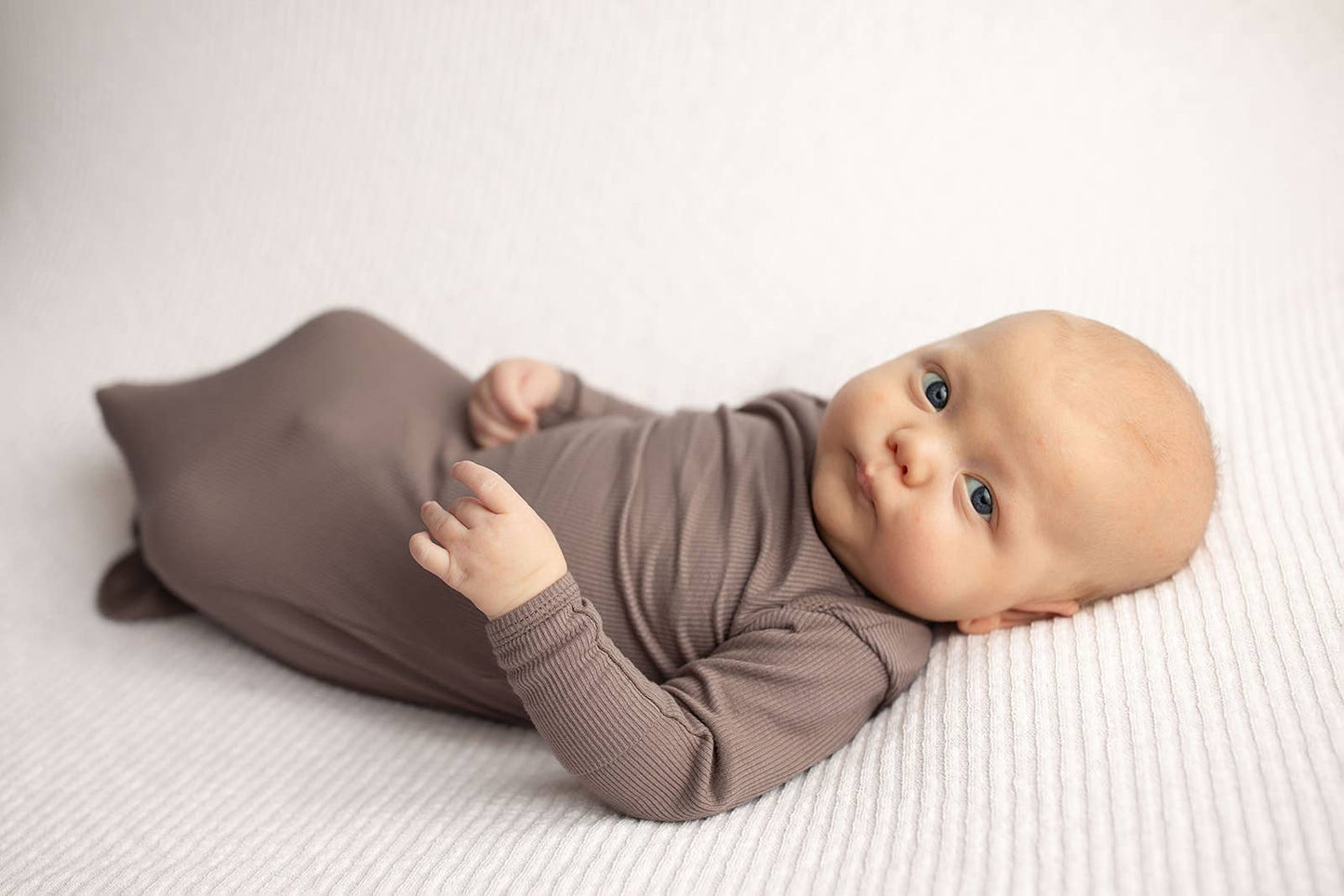 Cocoa Brown Ribbed Knotted Newborn Baby Gown sleepwear