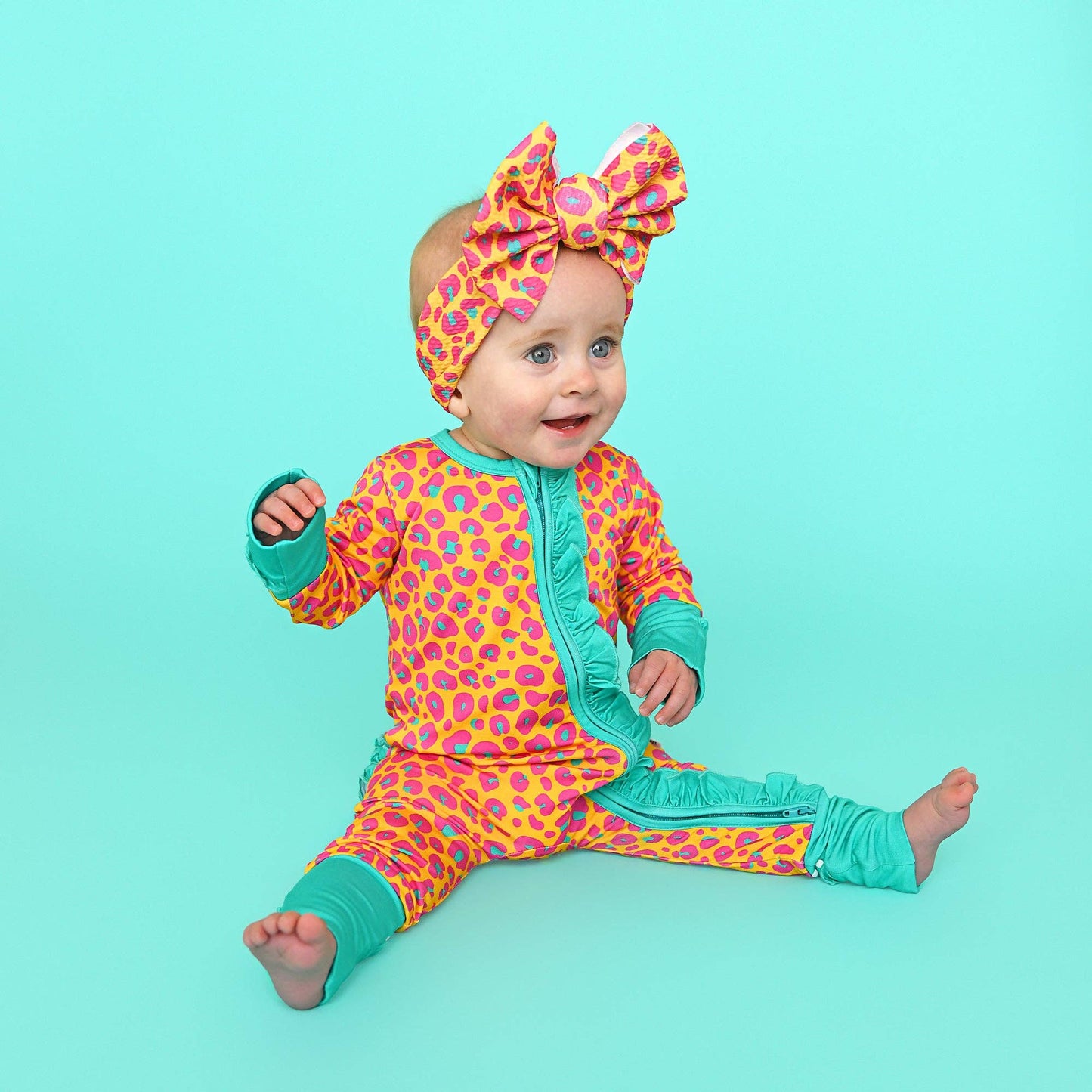 Kelly Leopard RUFFLE ZIP Bamboo One Piece Baby Outfit