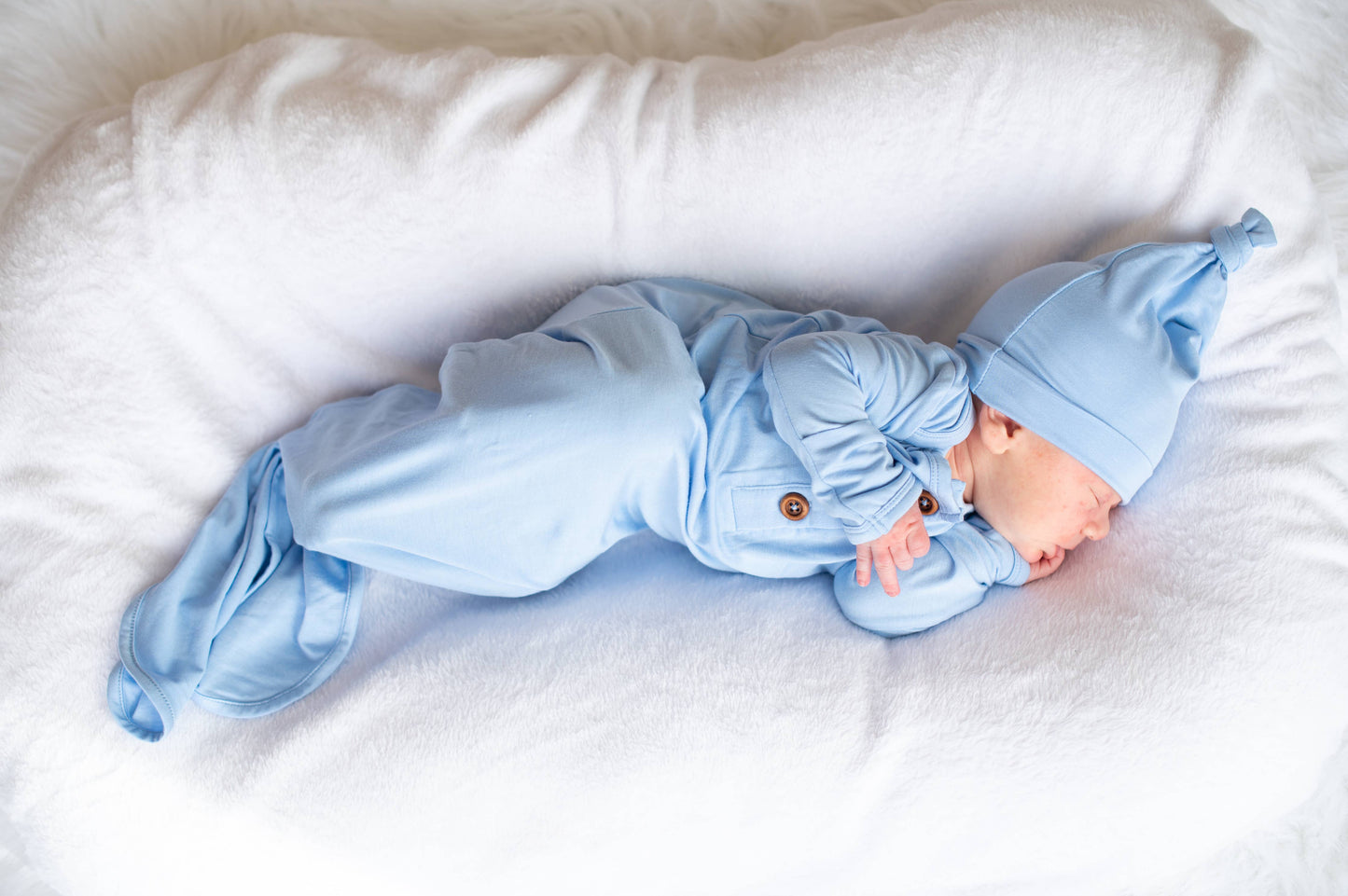 Lillian Trisomy 18 Blue Bamboo Knotted Gown + Hat