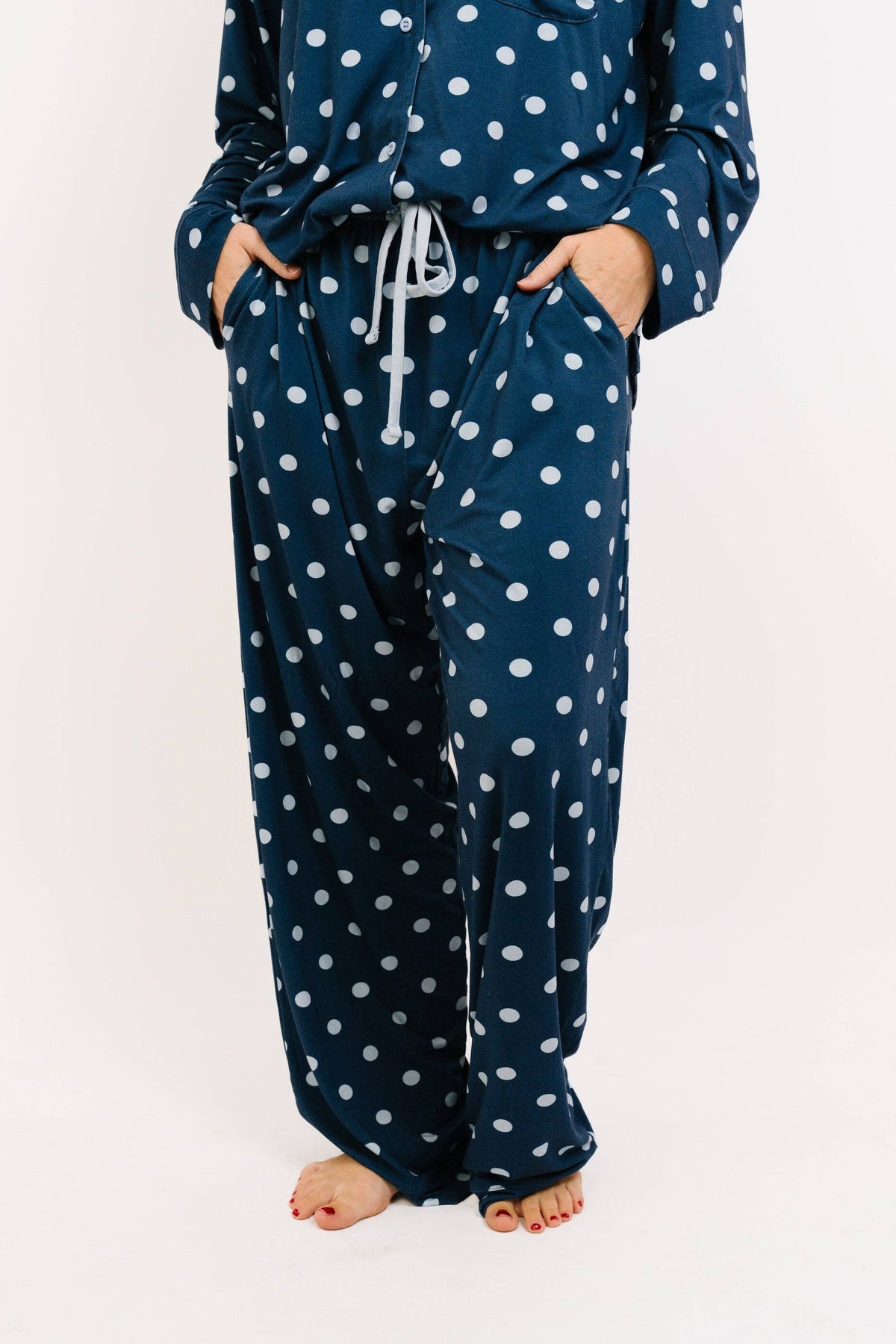 Navy Polkadot Women's Bamboo Pajama Set