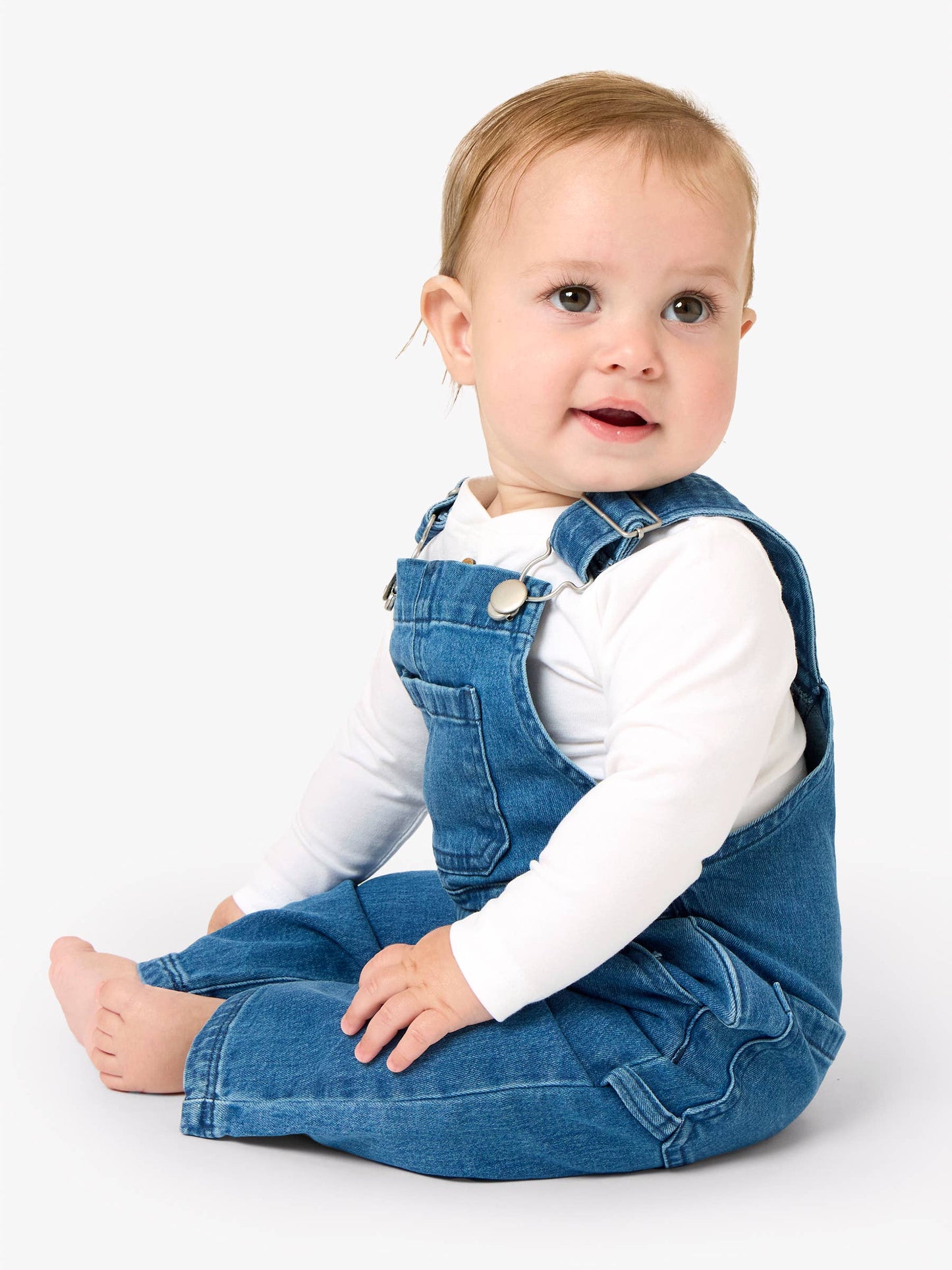 Boys Medium Wash Stretch Denim Overalls