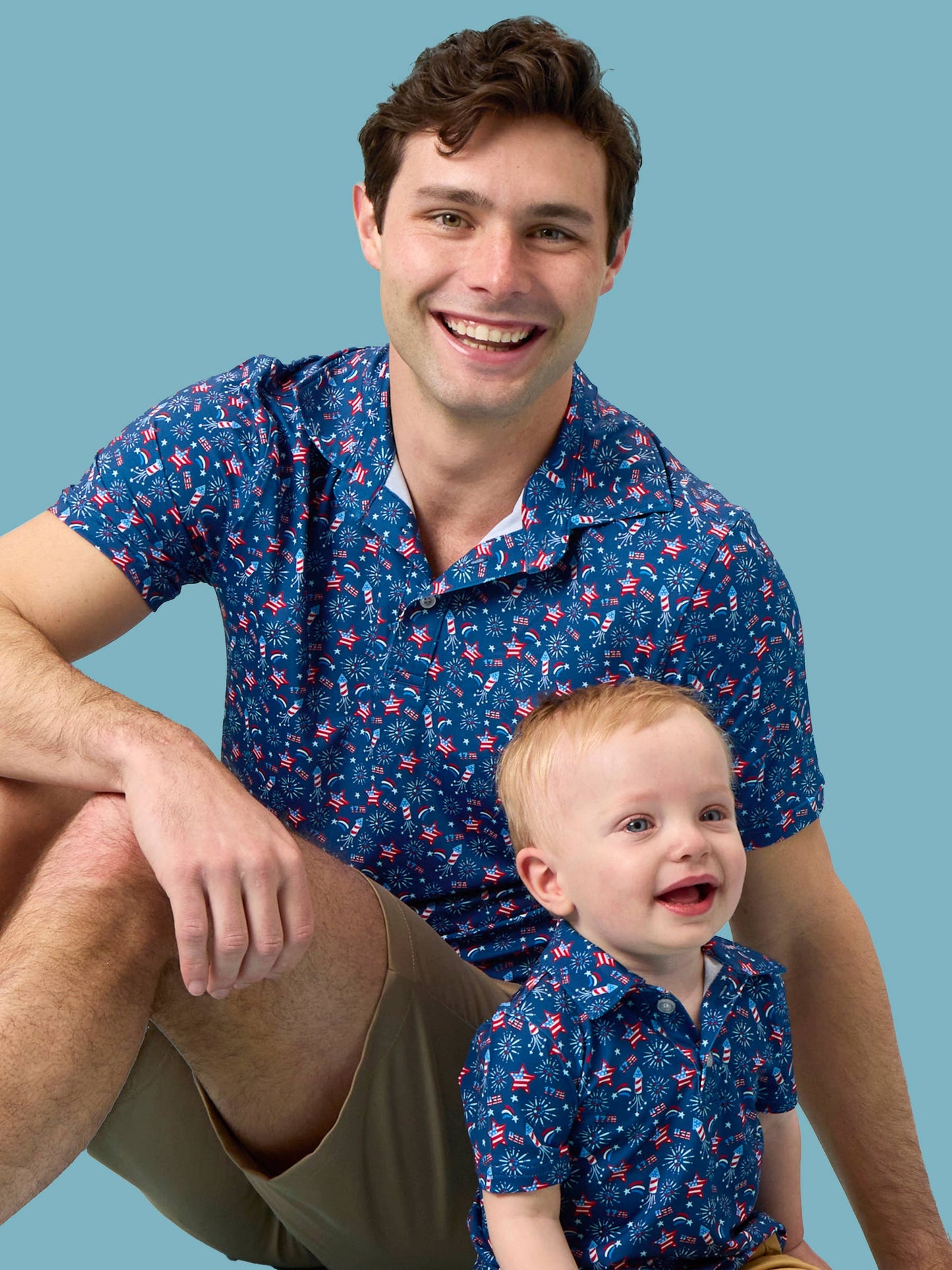 Baby Boys Red White & Boom Fireworks Performance Polo Romper