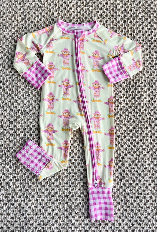 Pink Scarecrow Zipper Onesie