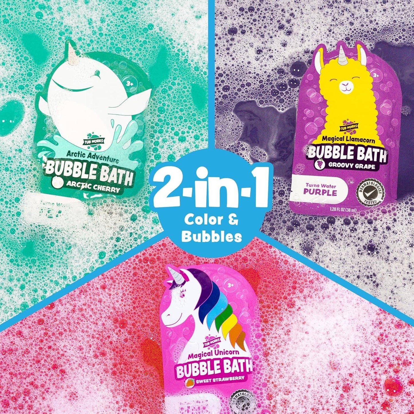 Tub Works® Magical Kids Bubble Bath, Pink, Purple & Teal Bath Colors