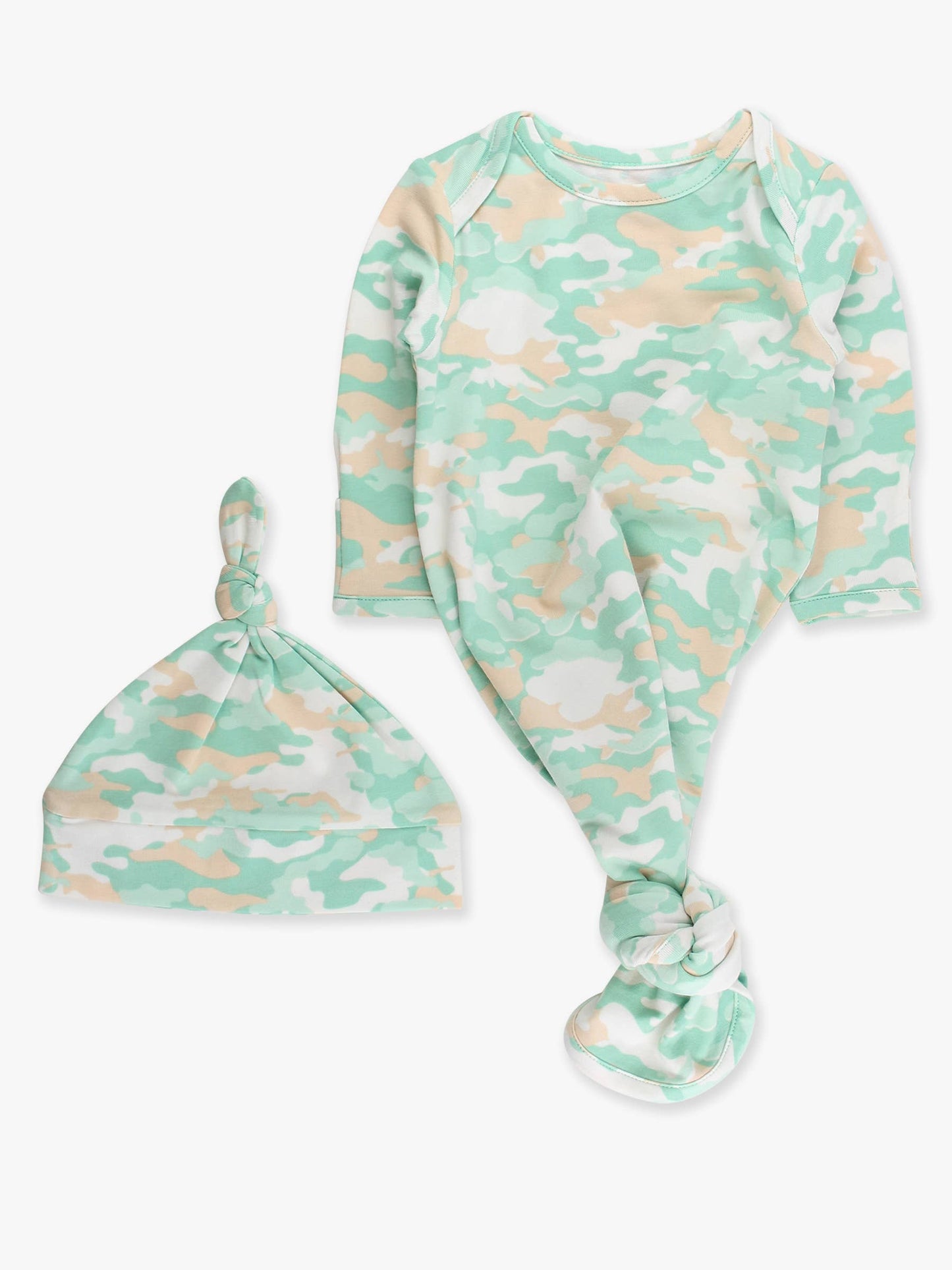 SoftSnooze™ Baby Cotton Modal Sage Trail Camo Knotted Sleep Gown & Hat Set