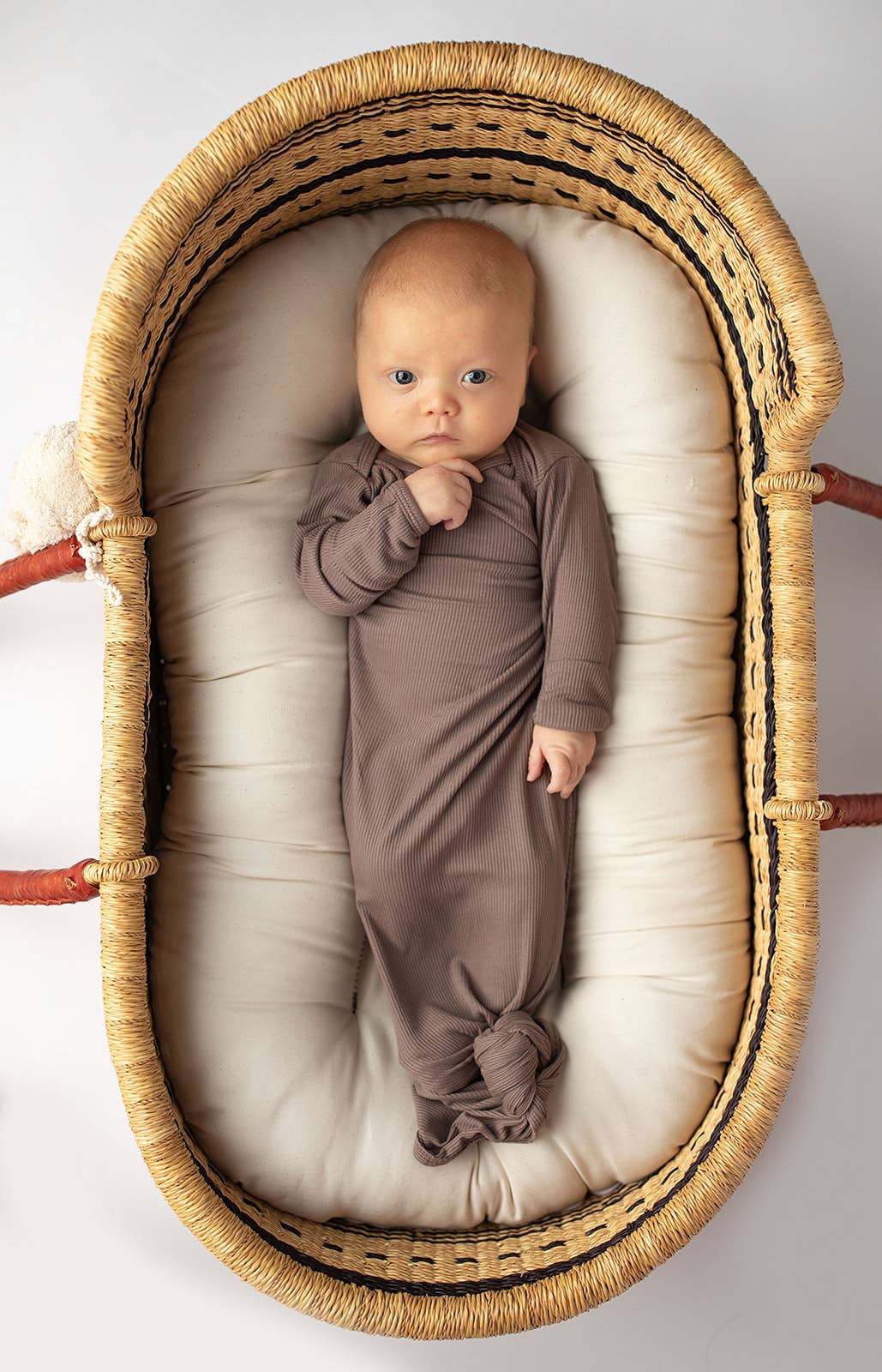 Cocoa Brown Ribbed Knotted Newborn Baby Gown sleepwear