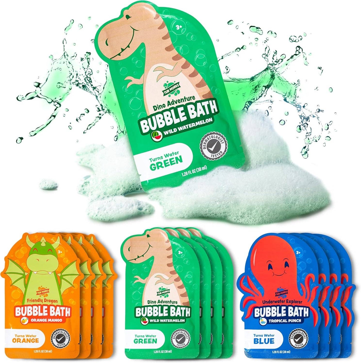 Tub Works® Magical Kids Bubble Bath, PaGreen, Blue & Orange Bath Colors