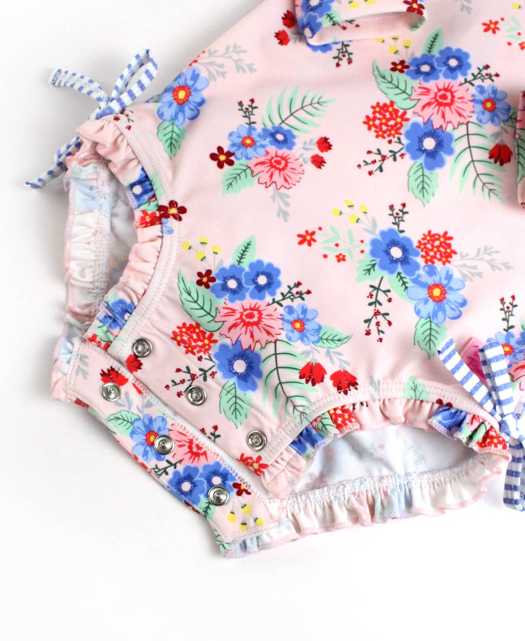 Baby Girls Coastal Breeze Floral Long Sleeve One Piece Rash Guard Swimsuit with Signature Rear Ruffles