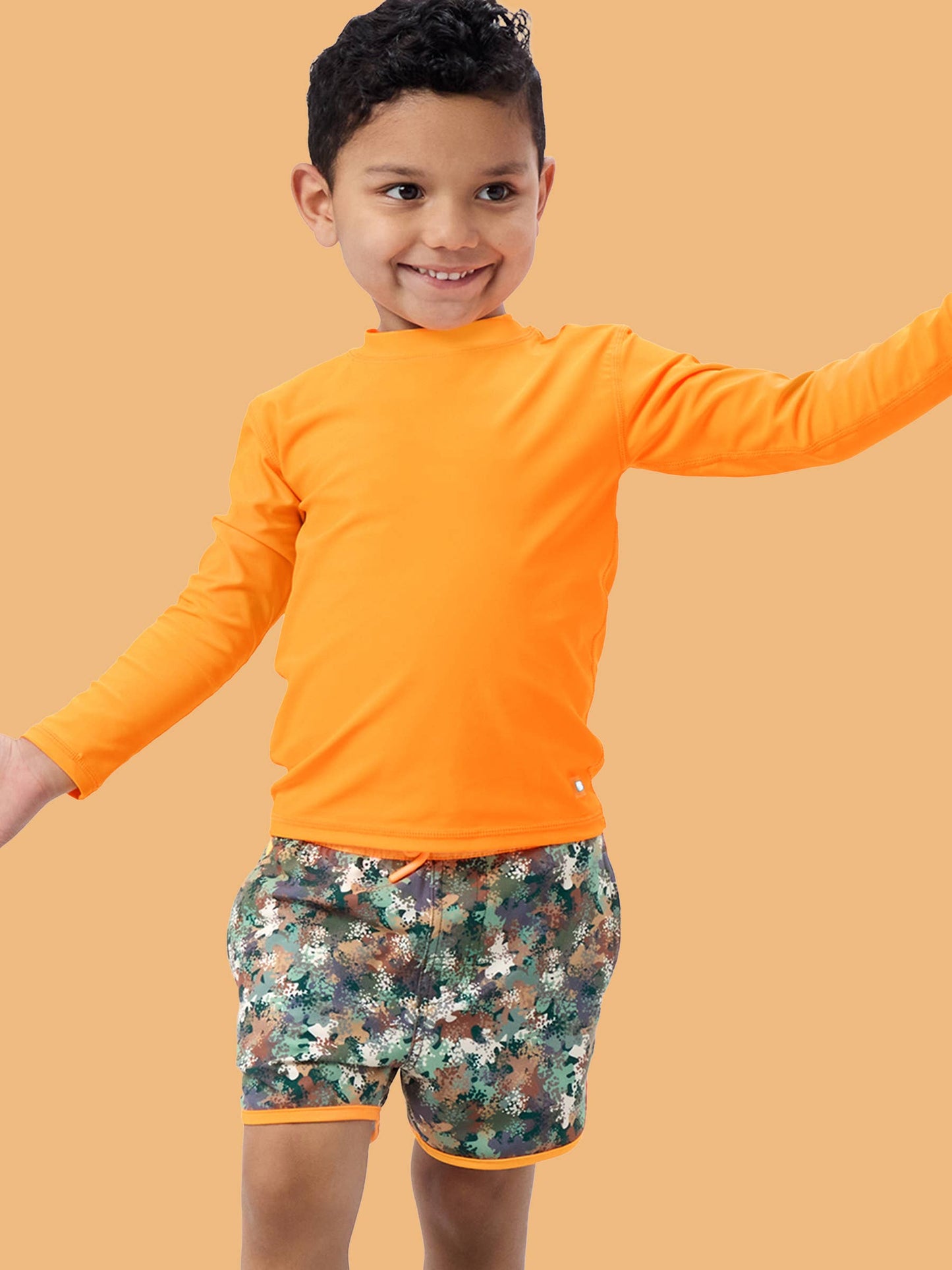 Boys Classic Camo Performance Hybrid Dolphin Hem Swim Trunks