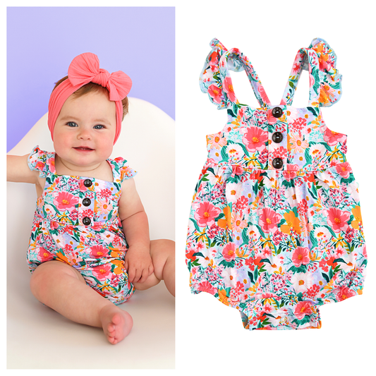 Cecelia Floral BUTTON BUBBLE Bamboo One Piece Baby Outfit