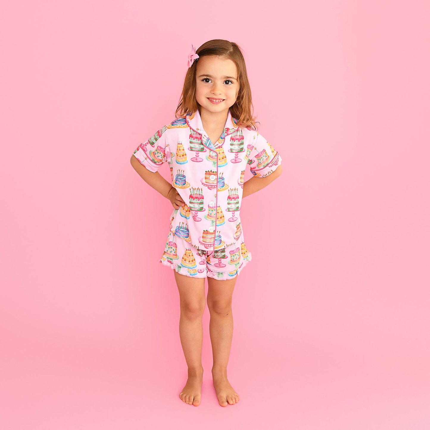 Birthday RUFFLE LOUNGE SHORT SET Bamboo Cake Print Outfit