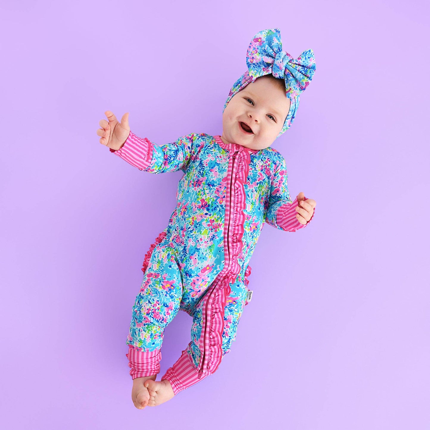 Ella RUFFLE ZIP Bamboo One Piece Floral Baby Outfit
