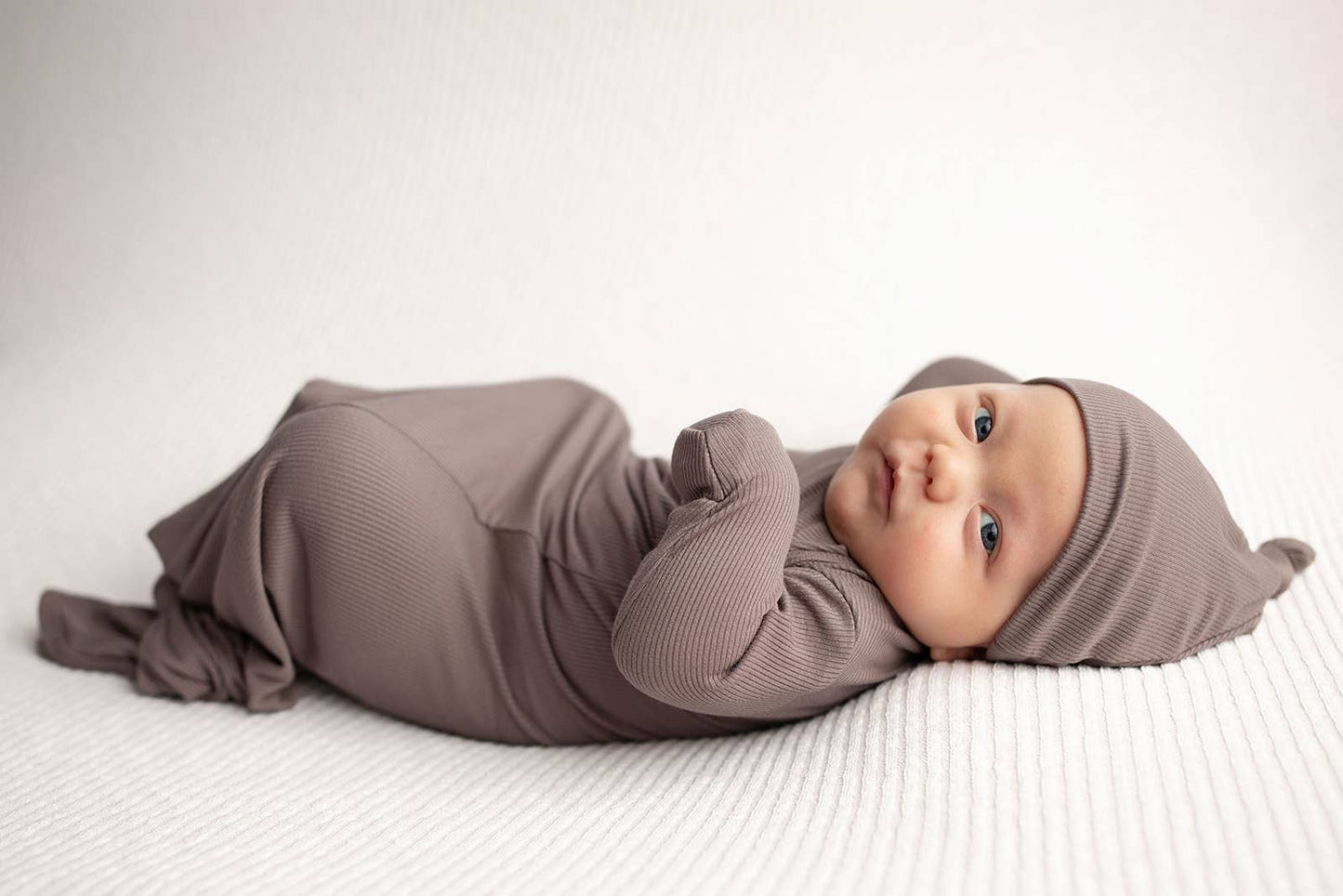 Cocoa Brown Ribbed Knotted Newborn Baby Gown sleepwear