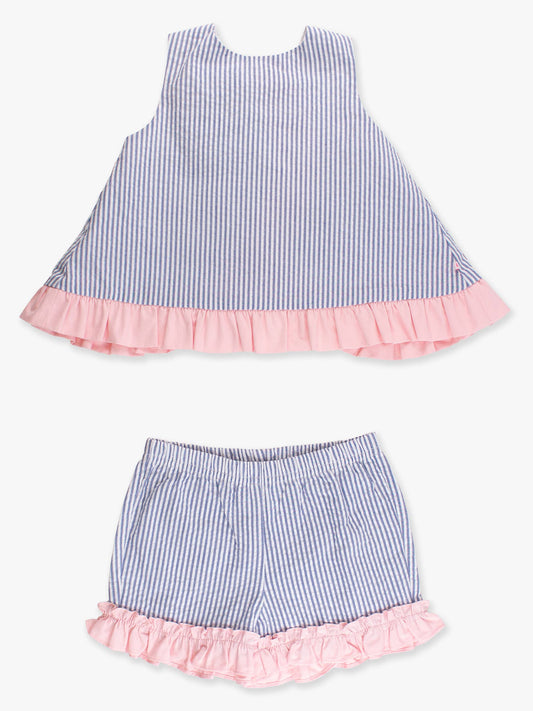 Toddler Girls Blue Seersucker Swing Top & Short Set