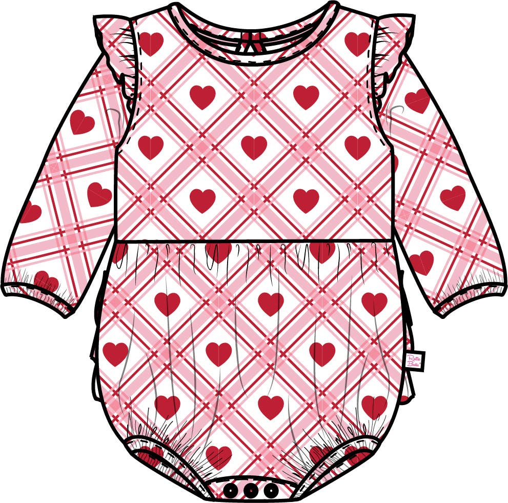 Baby Girls Pink Sweetheart Plaid Cotton Gauze Long Sleeve Flutter Bubble Romper
