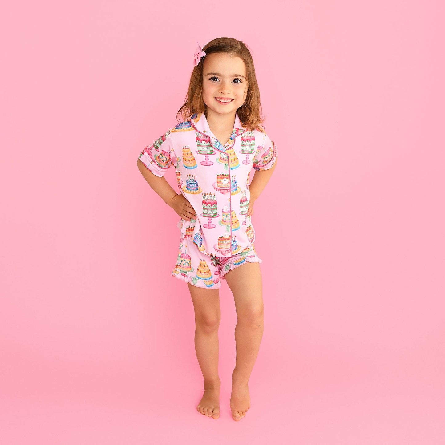 Birthday RUFFLE LOUNGE SHORT SET Bamboo Cake Print Outfit
