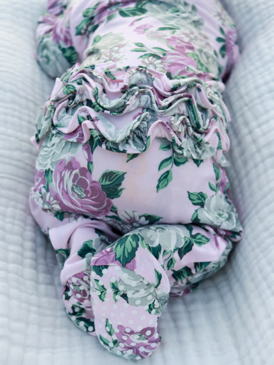 2-Way Zip Ruffle Footie, Blissful Blossoms