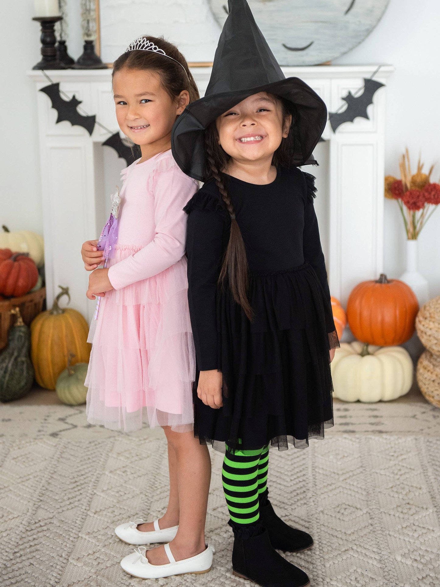 Girls Green & Black Stripe Patterned Footless Ruffle Tights