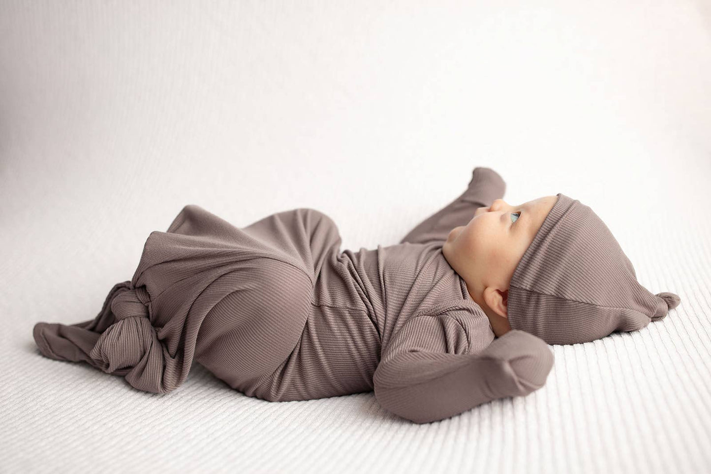 Cocoa Brown Ribbed Knotted Newborn Baby Gown sleepwear