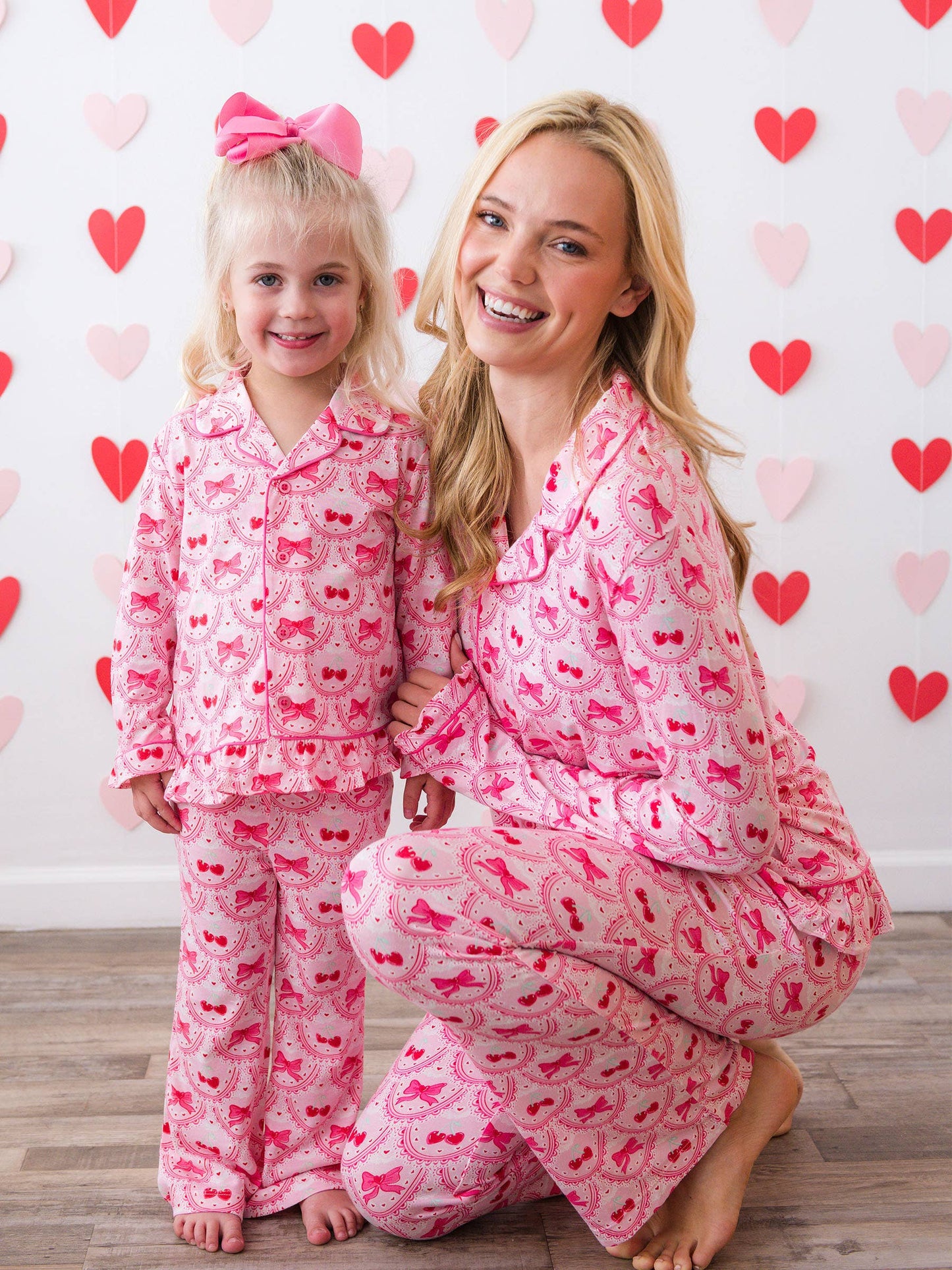SoftSnooze™ Women's Bamboo Viscose Love You Cherry Much Long Sleeve Button Up Ruffle Flare Pajama Set