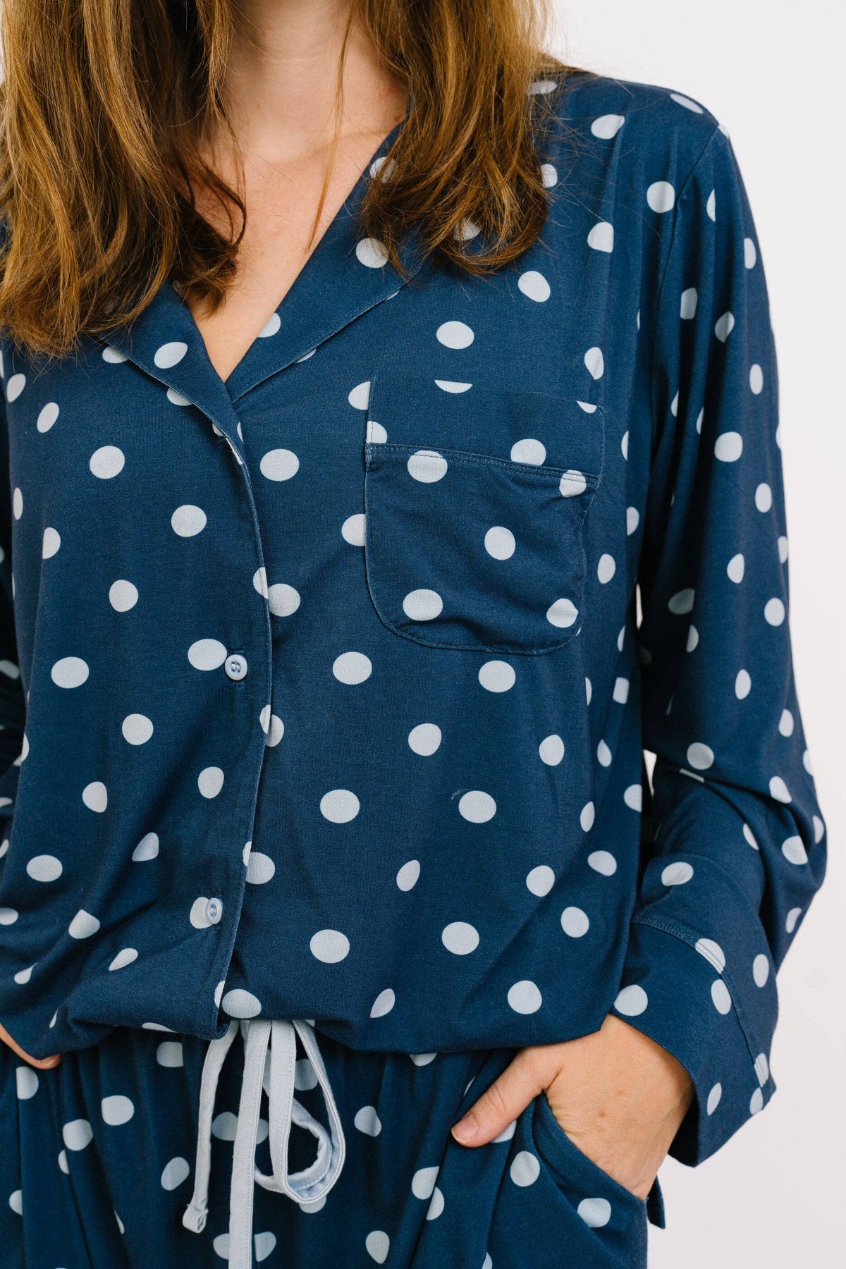 Navy Polkadot Women's Bamboo Pajama Set