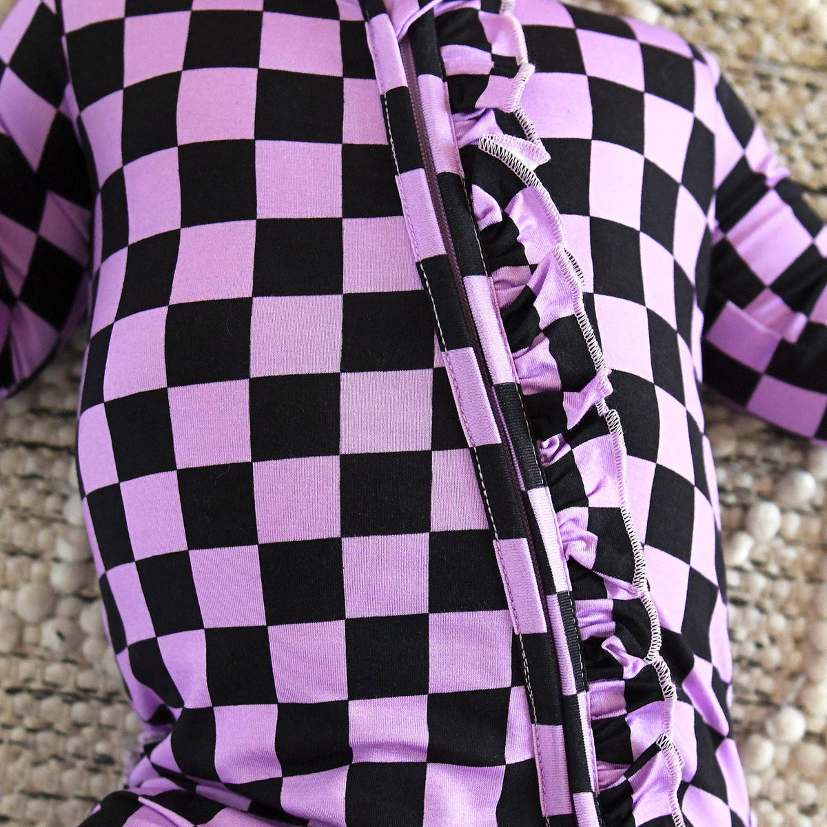 Hadley RUFFLE ZIP Bamboo Halloween Checks Baby Outfit
