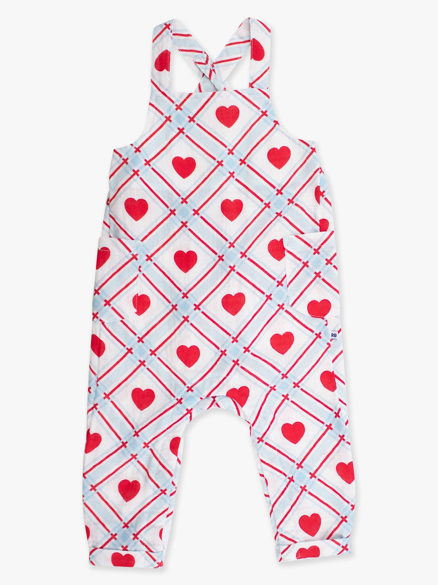 Baby Boys Blue Sweetheart Plaid Cotton Gauze Overall Jumpsuit