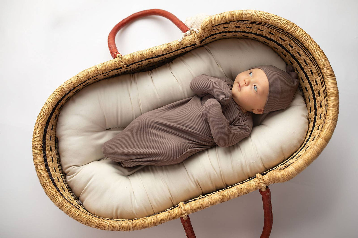 Cocoa Brown Ribbed Knotted Newborn Baby Gown sleepwear