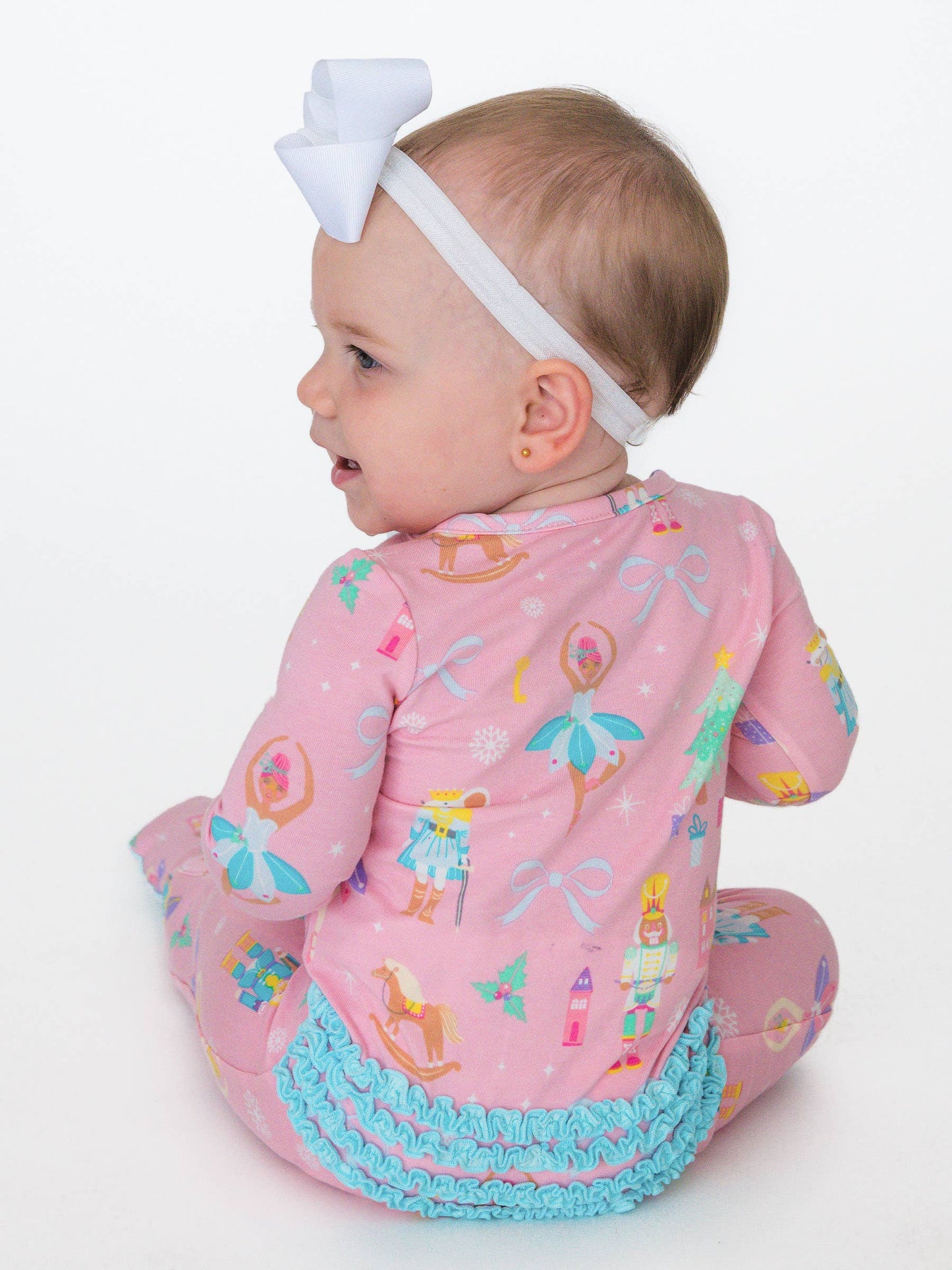 SoftSnooze™ Baby Girls Cotton Modal Sugarplum Dreams Footed Ruffle One Piece Pajama