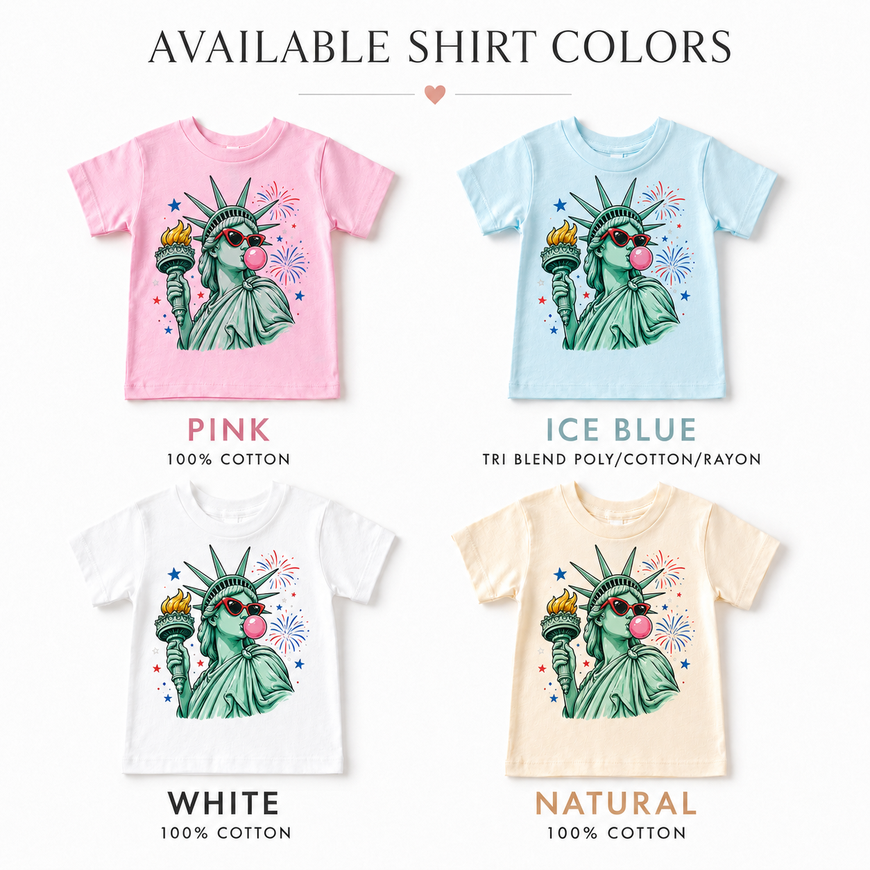Statue Of Liberty Bubble Gum Kids 4th Of July Graphic Tee, Patriotic Summer Shirt