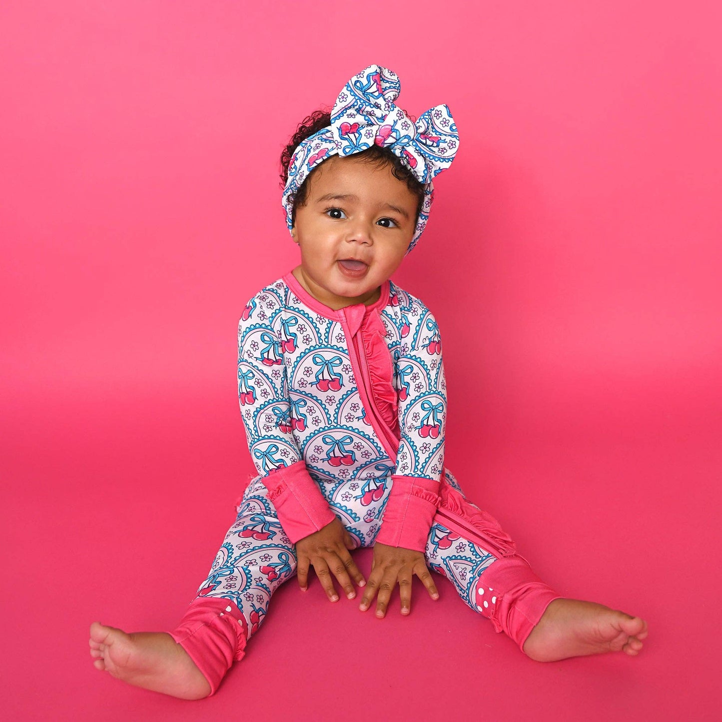Cherry RUFFLE ZIP Bamboo One Piece Cherry Baby Outfit