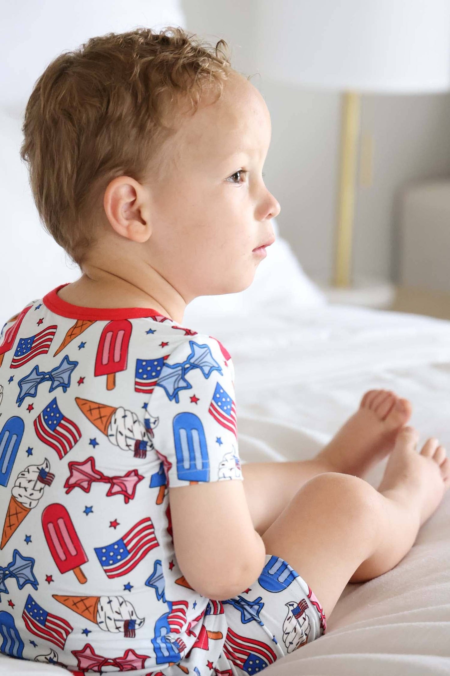 Two Piece Short Pajama Set | Red, White & Cool
